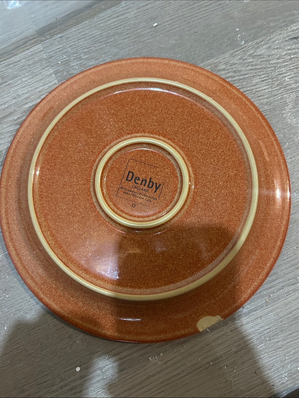 denby played salad size x 5 two have chips on back